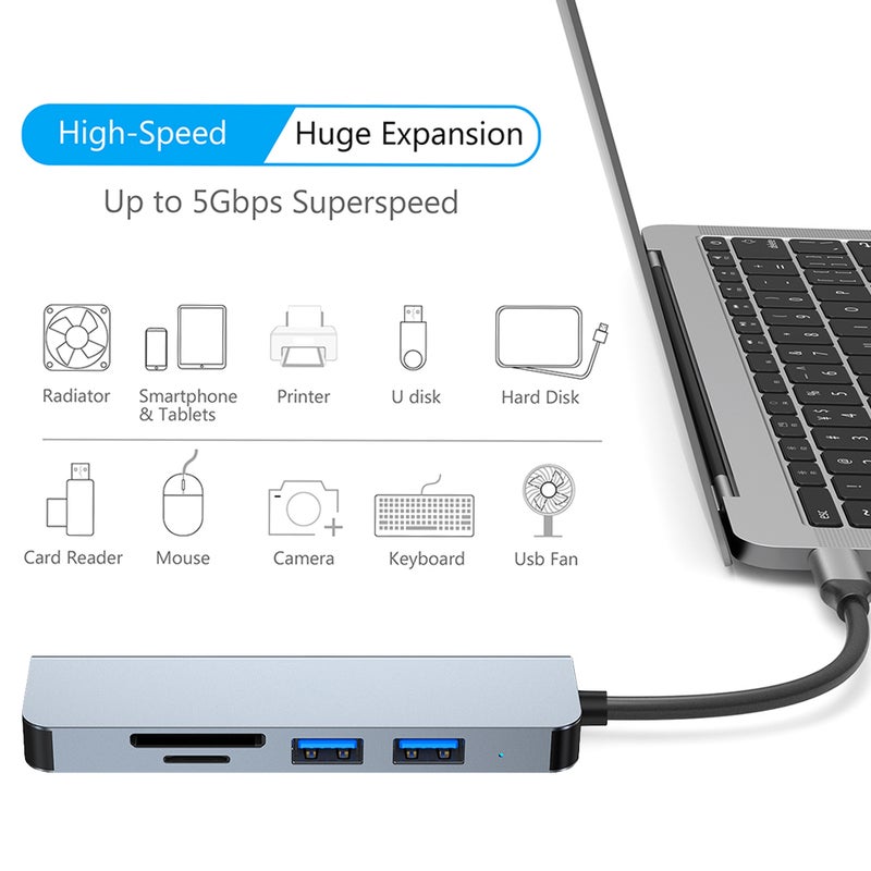 Type C to USB 3.0 Hub 5-in-1 Docking Station with USB 3.0 Port USB2.0 Ports SD/TF Card Reader Ultra Slim USB Splitter Plug and Play Compatible with Laptop MacBook Pro/Air Surface Pro PS4 XPS PC Flash - Image 4