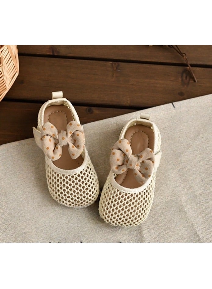 Mesh Bow Soft Soled Bean Shoes, Princess Shoes - Image 1