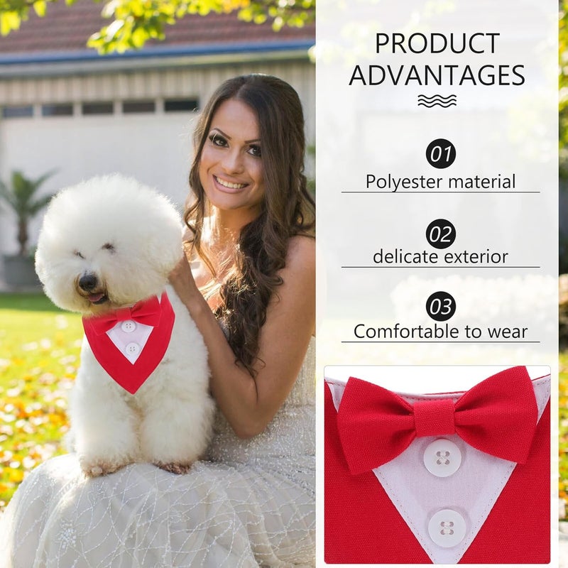 GALPADA Dog Wedding Bandana Collar Crimson Xs Pet Party Scarf with Bow Tie Dog Suit Collar Holiday Celebration - Image 3