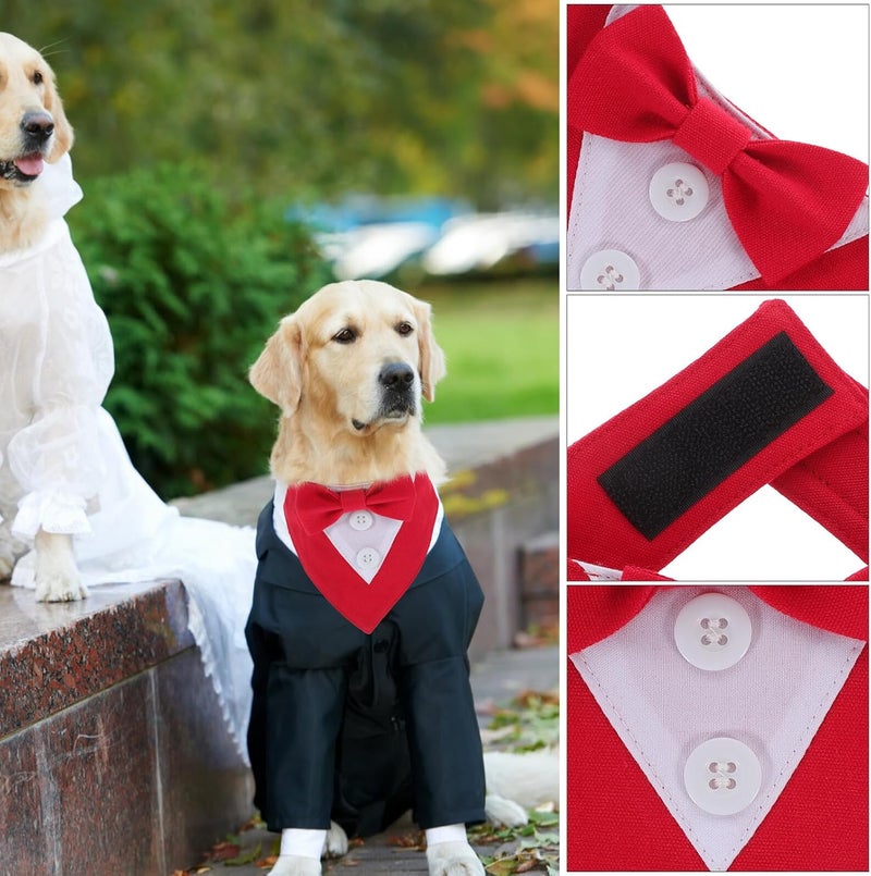 GALPADA Dog Wedding Bandana Collar Crimson Xs Pet Party Scarf with Bow Tie Dog Suit Collar Holiday Celebration - Image 5