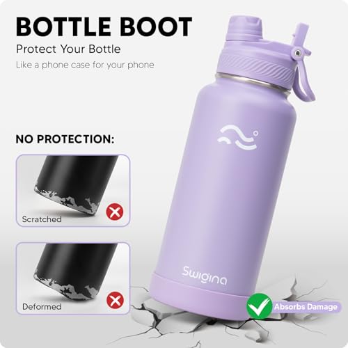 Swigina [2-IN-1 LID] Insulated Water Bottle with Silicone Boot (36hrs Cold/18hrs Hot) - DIY Stickers, Leakproof, BPA Free, 32 oz - Image 3