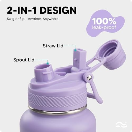 Swigina [2-IN-1 LID] Insulated Water Bottle with Silicone Boot (36hrs Cold/18hrs Hot) - DIY Stickers, Leakproof, BPA Free, 32 oz - Image 4
