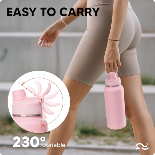 Swigina [2-IN-1 LID] Insulated Water Bottle with Silicone Boot (36hrs Cold/18hrs Hot) - DIY Stickers, Leakproof, BPA Free, 32 oz - Image 5