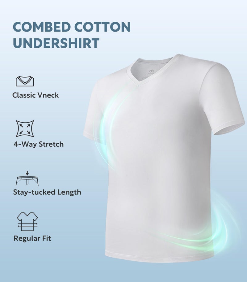 DAVID ARCHY Men's Undershirts Combed Cotton T-Shirt Soft Moisture-Wicking T-Shirts V Neck Tees 3 Pack (XL, White) - Image 4
