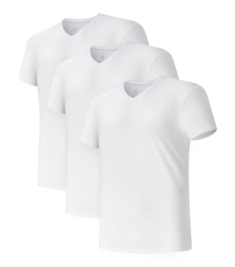 DAVID ARCHY Men's Undershirts Combed Cotton T-Shirt Soft Moisture-Wicking T-Shirts V Neck Tees 3 Pack (XL, White) - Image 1