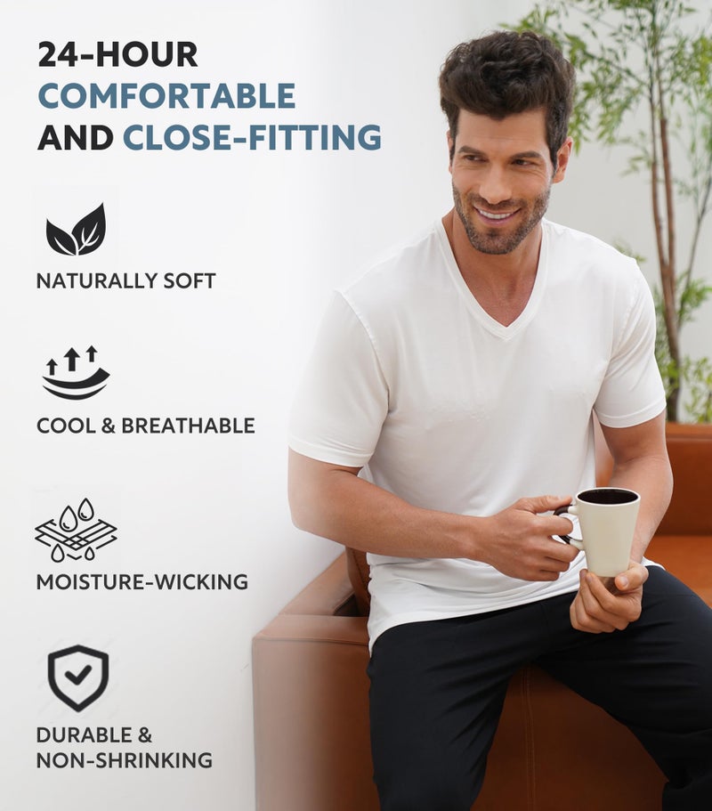 DAVID ARCHY Men's Undershirts Combed Cotton T-Shirt Soft Moisture-Wicking T-Shirts V Neck Tees 3 Pack (XL, White) - Image 3