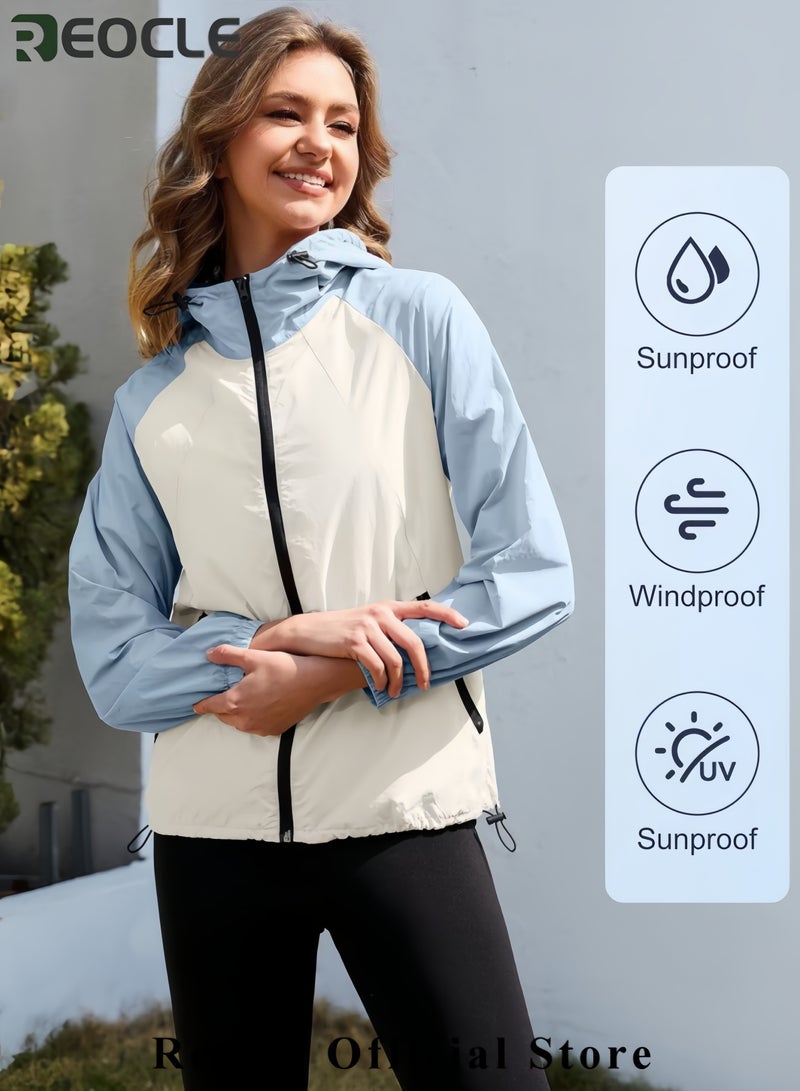 REOCLE Packable Rain Jacket Women Waterproof Lightweight Rain Coats for Women with Hood Outdoor Windbreaker Jacket - Image 3