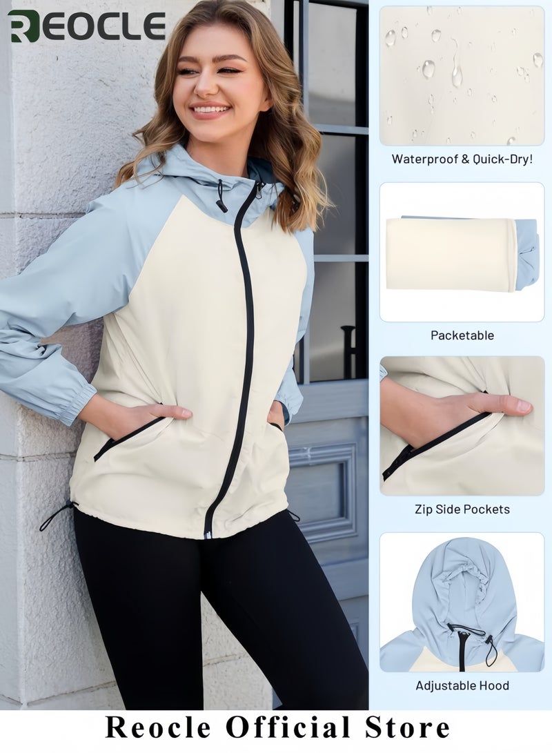 REOCLE Packable Rain Jacket Women Waterproof Lightweight Rain Coats for Women with Hood Outdoor Windbreaker Jacket - Image 5