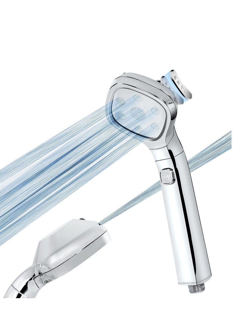 NIBEMINENT Shower Head, Universal High Pressure Heads, Stainless Steel Chrome Finish Bath Showerhead with 4 Spray Modes, Double Boost Water Saving Handheld 1.5m Hose Silver - Image 1