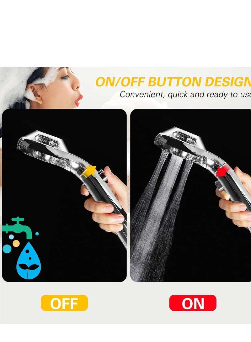 NIBEMINENT Shower Head, Universal High Pressure Heads, Stainless Steel Chrome Finish Bath Showerhead with 4 Spray Modes, Double Boost Water Saving Handheld 1.5m Hose Silver - Image 3