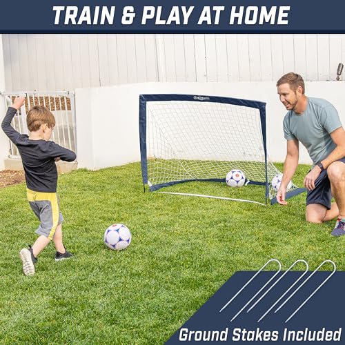 GoSports Team Tone 4 ft x 3 ft Portable Soccer Goal for Kids Pop Up Net for Backyard Navy - Image 3