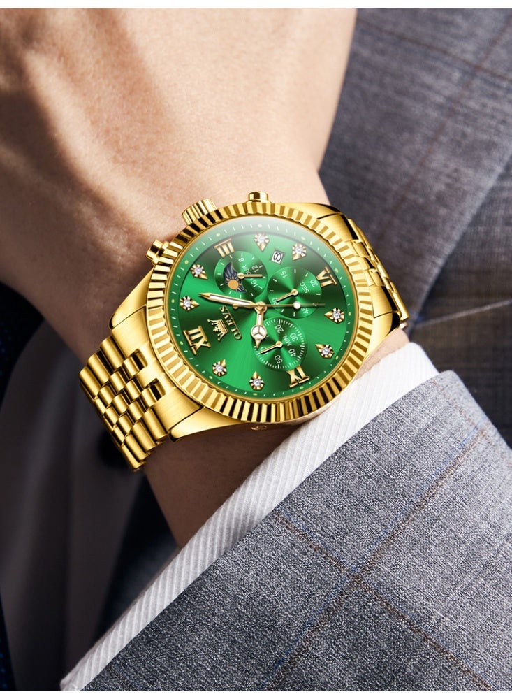 أوليفز ساعة OLEVS للرجال من الفولاذ المقاوم للصدأ كرونوغراف وجه كبير سهل القراءة ساعات كوارتز تناظرية فاخرة مقاومة للماء مضيئة بمينا ألماس ساعات معصم - Image 3