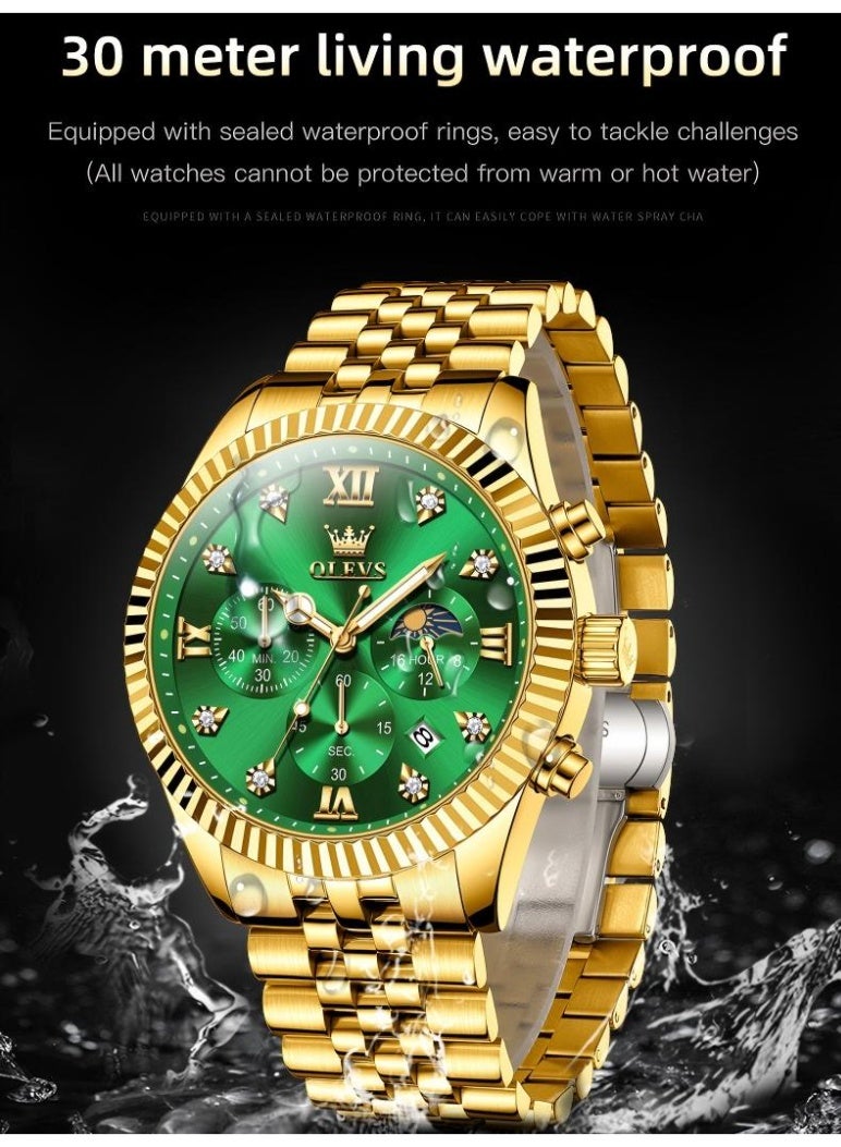 أوليفز ساعة OLEVS للرجال من الفولاذ المقاوم للصدأ كرونوغراف وجه كبير سهل القراءة ساعات كوارتز تناظرية فاخرة مقاومة للماء مضيئة بمينا ألماس ساعات معصم - Image 5