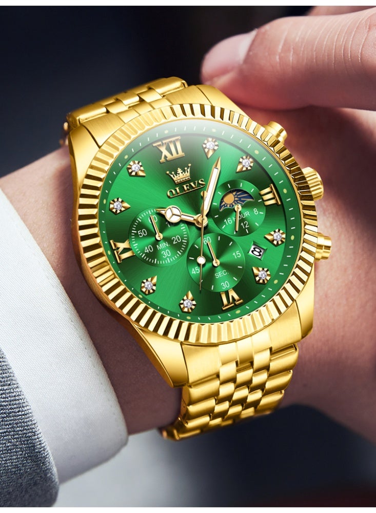 أوليفز ساعة OLEVS للرجال من الفولاذ المقاوم للصدأ كرونوغراف وجه كبير سهل القراءة ساعات كوارتز تناظرية فاخرة مقاومة للماء مضيئة بمينا ألماس ساعات معصم - Image 2