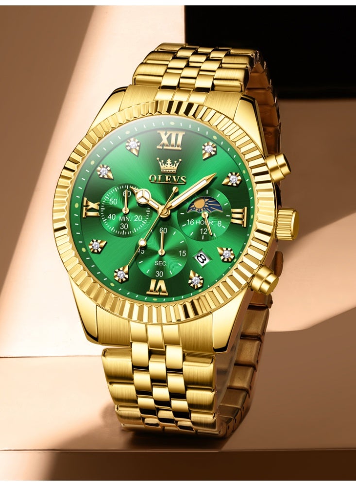 أوليفز ساعة OLEVS للرجال من الفولاذ المقاوم للصدأ كرونوغراف وجه كبير سهل القراءة ساعات كوارتز تناظرية فاخرة مقاومة للماء مضيئة بمينا ألماس ساعات معصم - Image 4