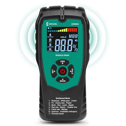 ERICKHILL Pinless Wood Moisture Meter, Non-Destructive Wall Moisture Meter for Drywall Masonry Building Material Dampness Inspection Mold Detector Device, Detects up to 2-inch Below Surface - Image 1