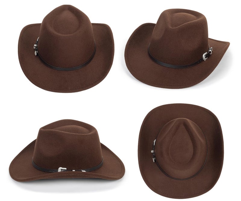 OVOY Kids Wide-Brim Cowboy-Hat 2-7 Years - Wide-Brim Felt-Fedora Cowgirl-Hat Brown - Image 2
