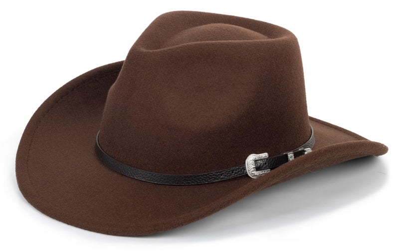 OVOY Kids Wide-Brim Cowboy-Hat 2-7 Years - Wide-Brim Felt-Fedora Cowgirl-Hat Brown - Image 1