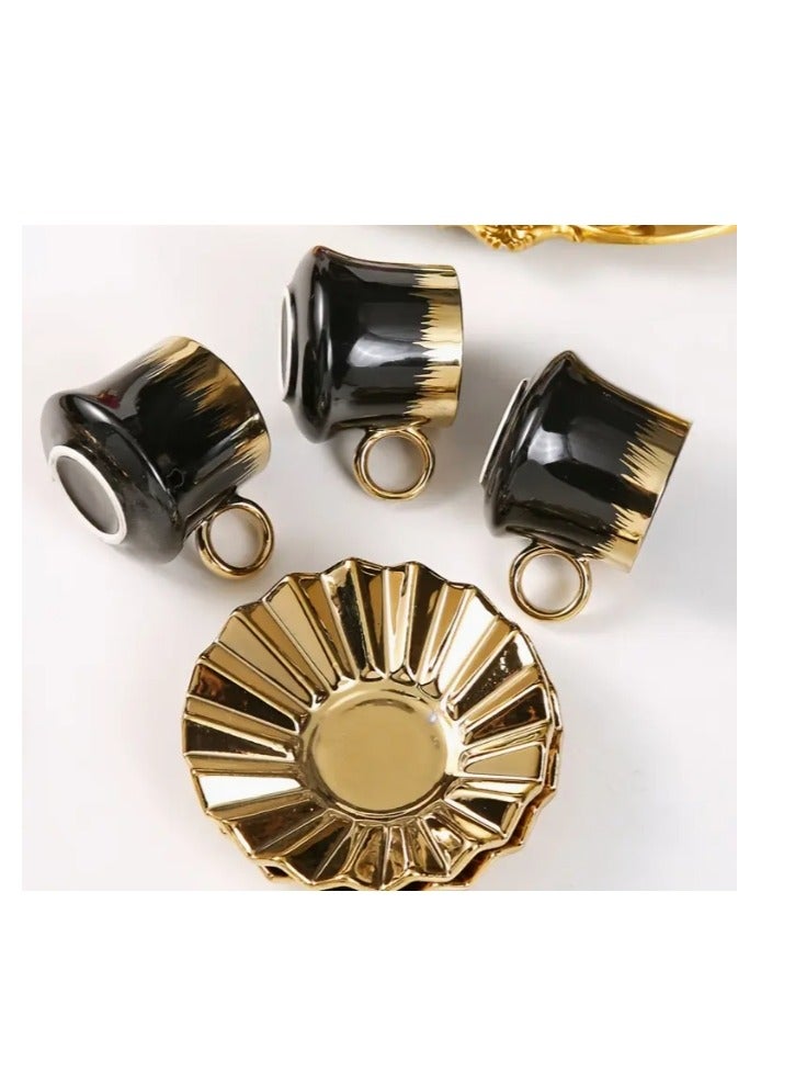 طقم 6 أكواب و6 أطباق، فنجان قهوة سيراميك فاخر، طقم فناجين قهوة سيراميك تركي عتيق، طقم فناجين شاي إسبريسو مع صحن، طقم هدايا فاخر - Image 4