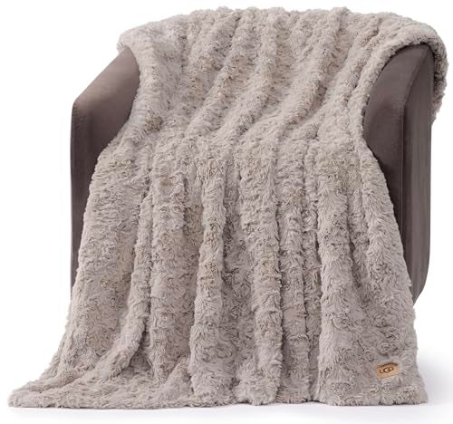 UGG Adalee Faux Fur Throw Blanket, Luxury Cozy Fluffy Blanket for Living Room or Bedroom, Decorative Double-Sided Fuzzy Throw, Machine Washable Spring Decor, 50-inch x 70-inch, Oyster Brown - Image 1