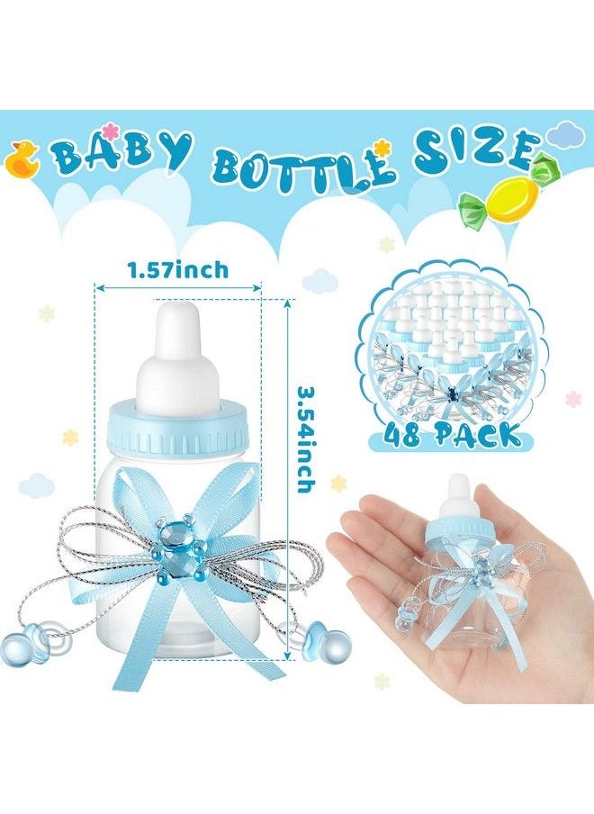 Nuenen - 48 Pcs Baby Shower Bottles Baby Shower Mini Milk Bottle Baby Bottles Mini Baby Bottles For Baby Shower Plastic Bear Candy Box Bottles With Ribbon For Baby Shower Favor Gift Decor (Blue) - Image 1