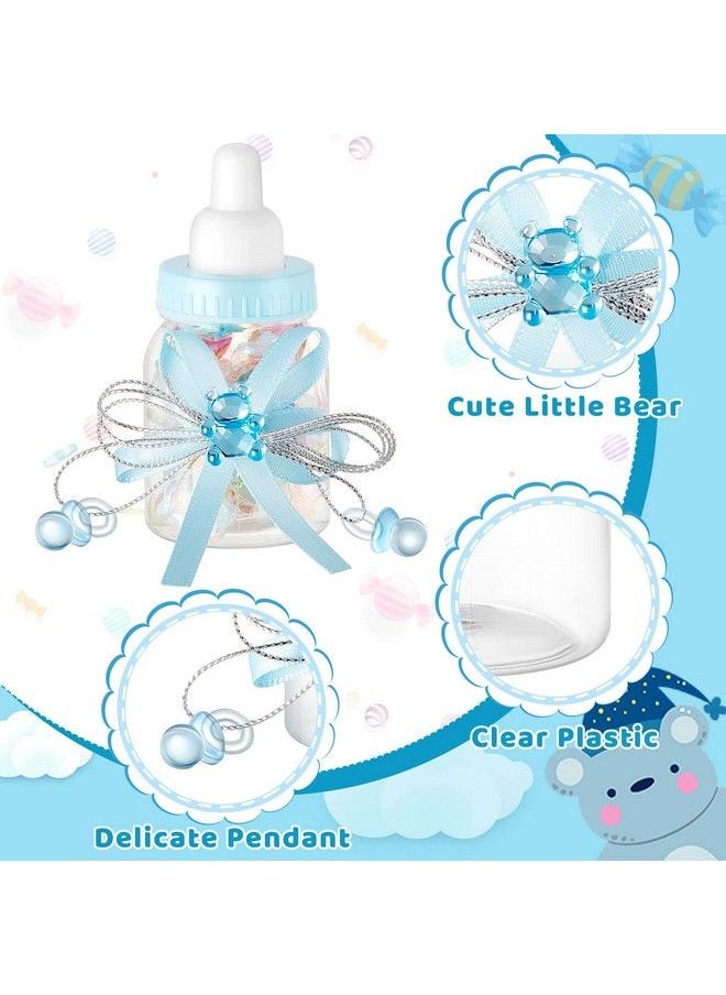 Nuenen - 48 Pcs Baby Shower Bottles Baby Shower Mini Milk Bottle Baby Bottles Mini Baby Bottles For Baby Shower Plastic Bear Candy Box Bottles With Ribbon For Baby Shower Favor Gift Decor (Blue) - Image 1