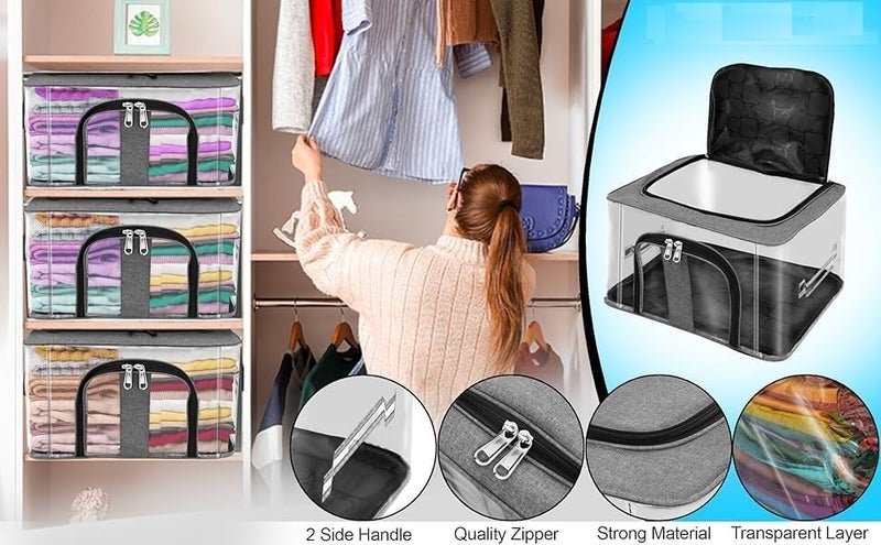 Kresal 1 Large Pack Nylon 33 L PVC Transparent Moisture Proof Storage box for Clothes Closet Wardrobe Organizer for Clothes Suit Saree Cover Bags with Carry Handle - Image 2