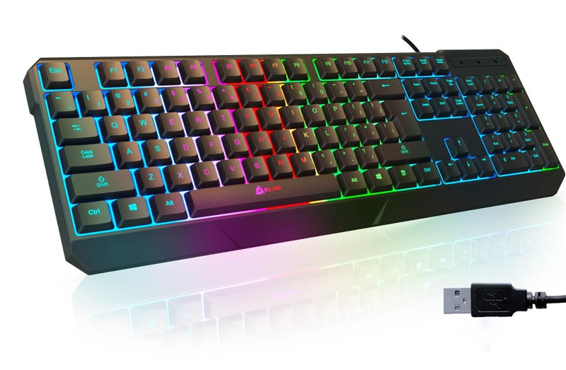 KLIM Chroma – USB RGB Gaming Keyboard, Wired PC Computer Keyboard, Membrane, Waterproof Durable, 2 ms Response, PS4/PS5 & Mac Compatible - Image 1