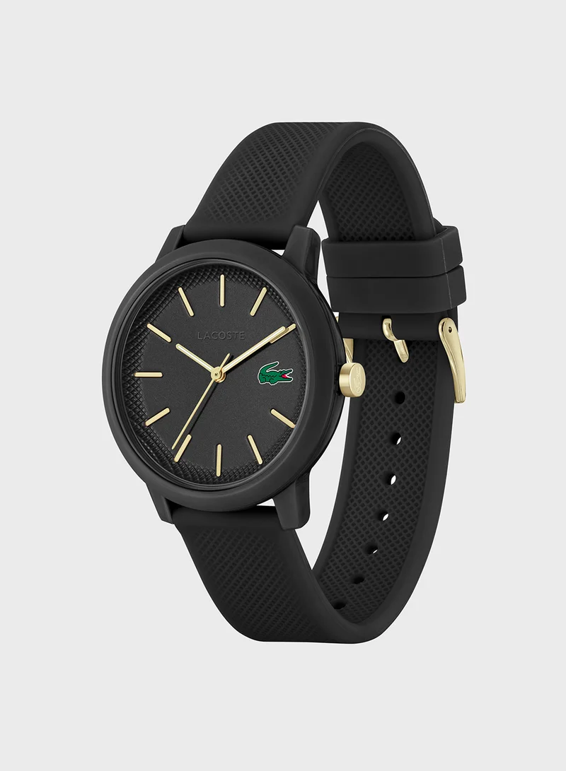 LACOSTE 12.12 Collection Analog Quartz Watch For Men With Black Silicone Bracelet - 2011233