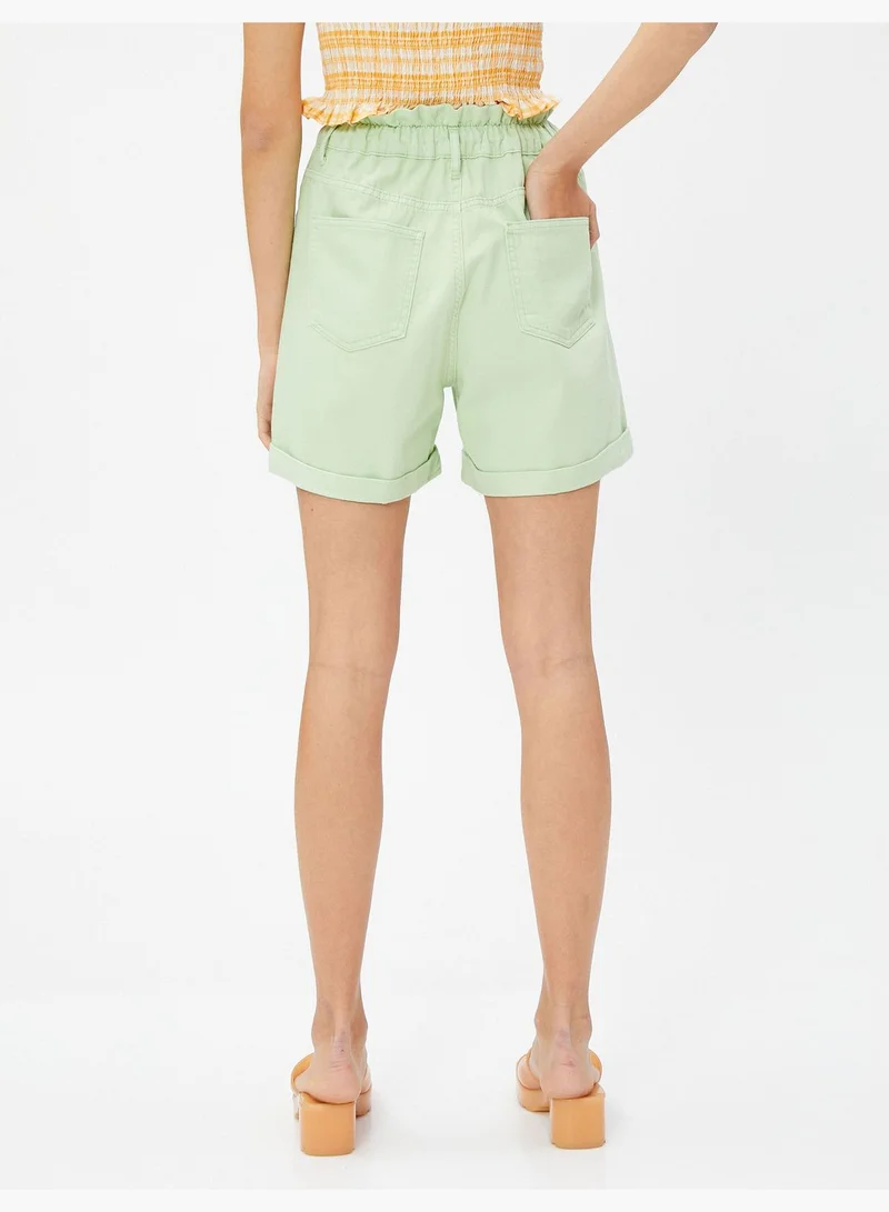 KOTON Cotton Turn Up Detail Elastic Waist Shorts