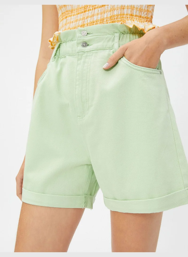 KOTON Cotton Turn Up Detail Elastic Waist Shorts