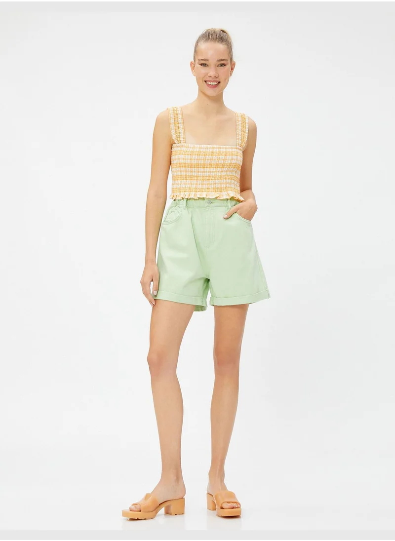 KOTON Cotton Turn Up Detail Elastic Waist Shorts