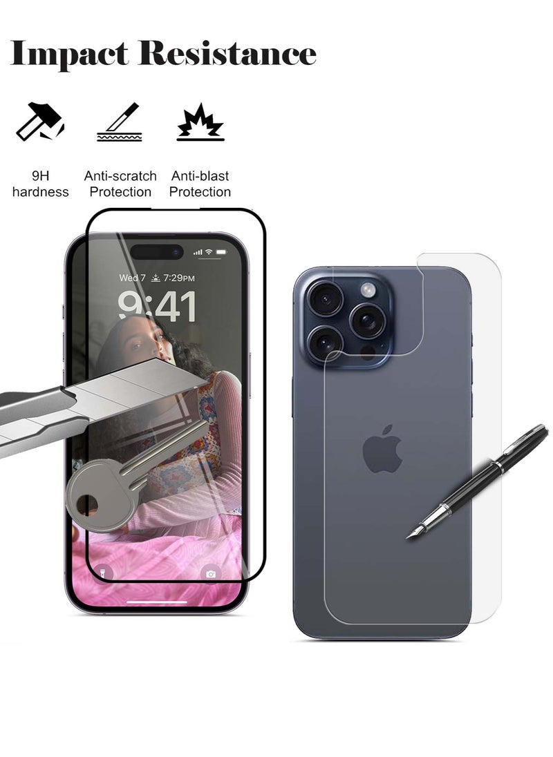 OMAKER Omaker 2 in 1 Super Strong Full Glue Polymer Nano Tempered Glass Screen Protector and Back Film for Apple iPhone 15 Pro – 0.33mm Thickness Bubble - Free Installation  - Image 3