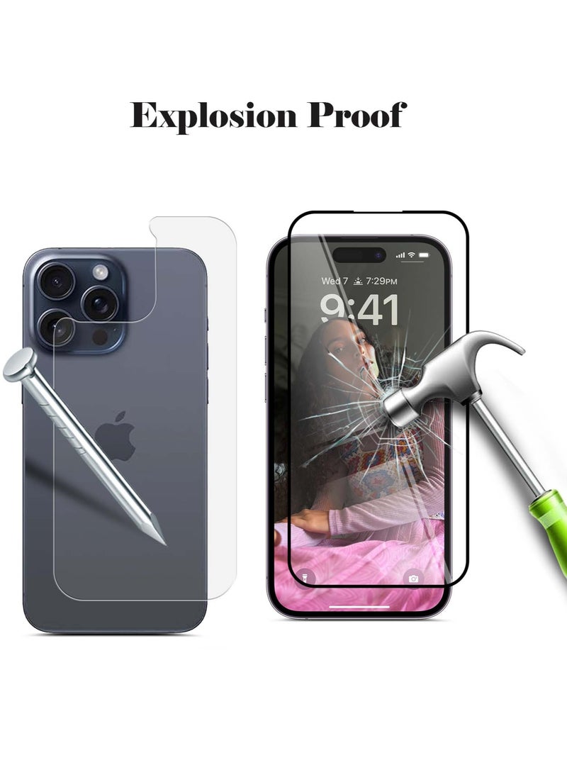 OMAKER Omaker 2 in 1 Super Strong Full Glue Polymer Nano Tempered Glass Screen Protector and Back Film for Apple iPhone 15 Pro – 0.33mm Thickness Bubble - Free Installation  - Image 4