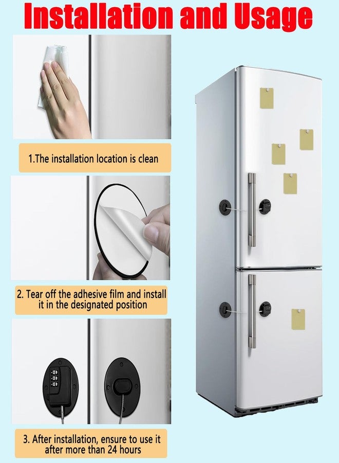 MEILLYOCEAN Refrigerator Lock Set, Child Safety Lock, 2-Pack Combination & Key Lock, Multi-Purpose Safety Locks for Fridge, Cabinet, Window, Closets, Doors, Heavy Duty ABS with Strong Adhesive Backing - Image 4