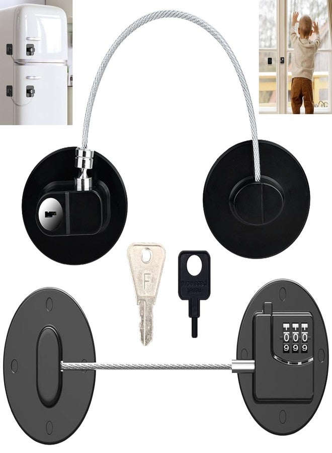 MEILLYOCEAN Refrigerator Lock Set, Child Safety Lock, 2-Pack Combination & Key Lock, Multi-Purpose Safety Locks for Fridge, Cabinet, Window, Closets, Doors, Heavy Duty ABS with Strong Adhesive Backing - Image 1