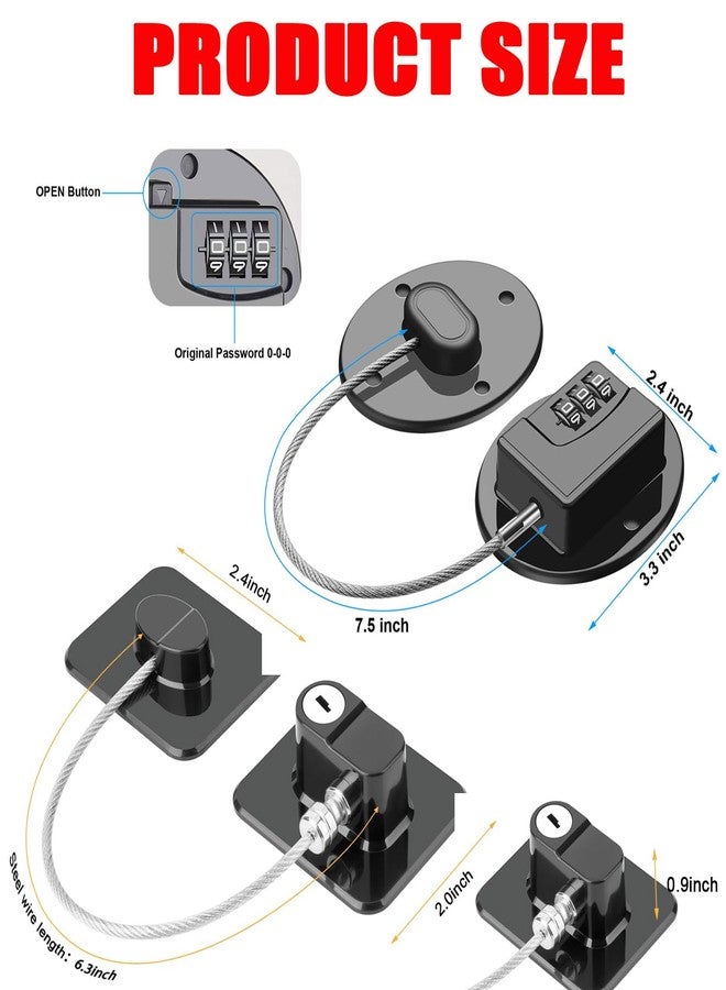 MEILLYOCEAN Refrigerator Lock Set, Child Safety Lock, 2-Pack Combination & Key Lock, Multi-Purpose Safety Locks for Fridge, Cabinet, Window, Closets, Doors, Heavy Duty ABS with Strong Adhesive Backing - Image 2