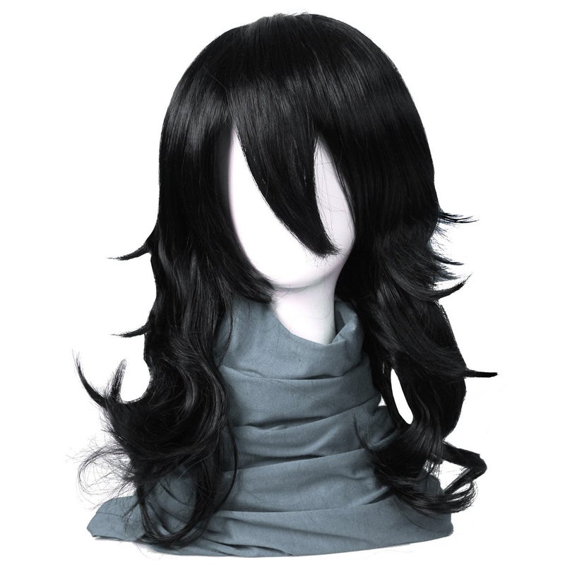 ColorGround Medium Long Wavy Anime Cosplay Wig for Men Black Wavy