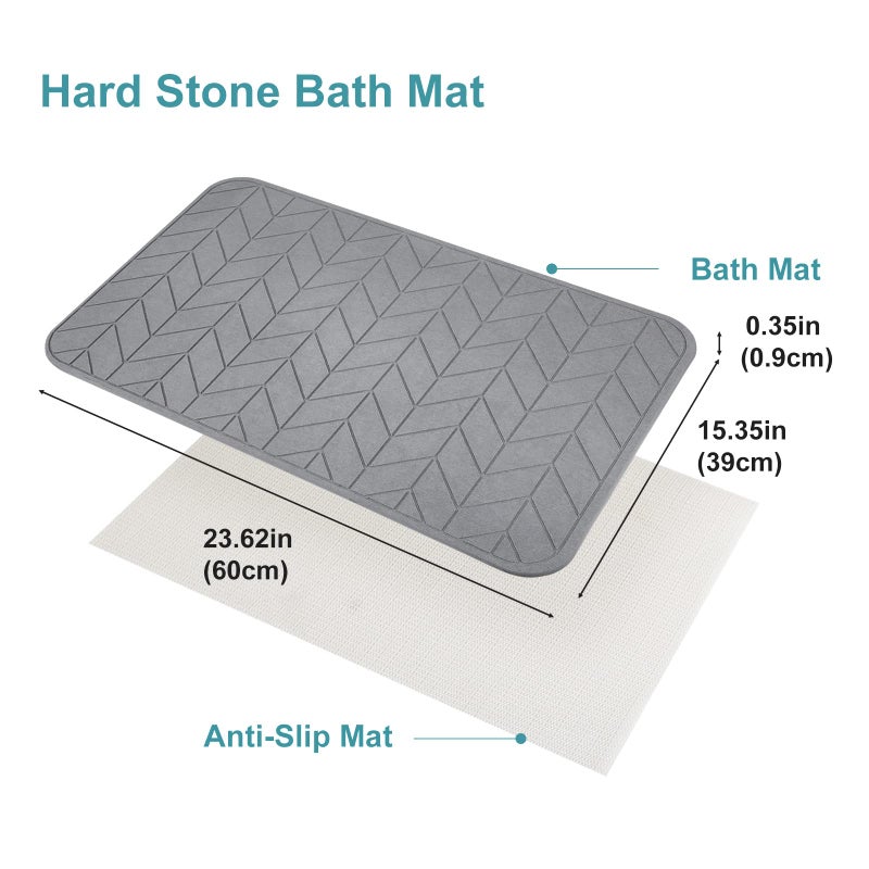 JUERLEN 2 Pack Diatomaceous Earth Shower Mat, Stone Bath Mat, Nonslip Super Absorbent Fast-Drying Hard Bath Mat for Bathroom Shower Floor, 24 x 16 inch, Grey Arrow Design - Image 3