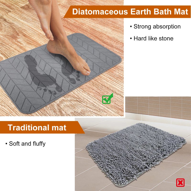 JUERLEN 2 Pack Diatomaceous Earth Shower Mat, Stone Bath Mat, Nonslip Super Absorbent Fast-Drying Hard Bath Mat for Bathroom Shower Floor, 24 x 16 inch, Grey Arrow Design - Image 5