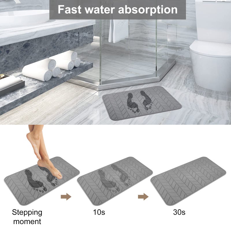 JUERLEN 2 Pack Diatomaceous Earth Shower Mat, Stone Bath Mat, Nonslip Super Absorbent Fast-Drying Hard Bath Mat for Bathroom Shower Floor, 24 x 16 inch, Grey Arrow Design - Image 4