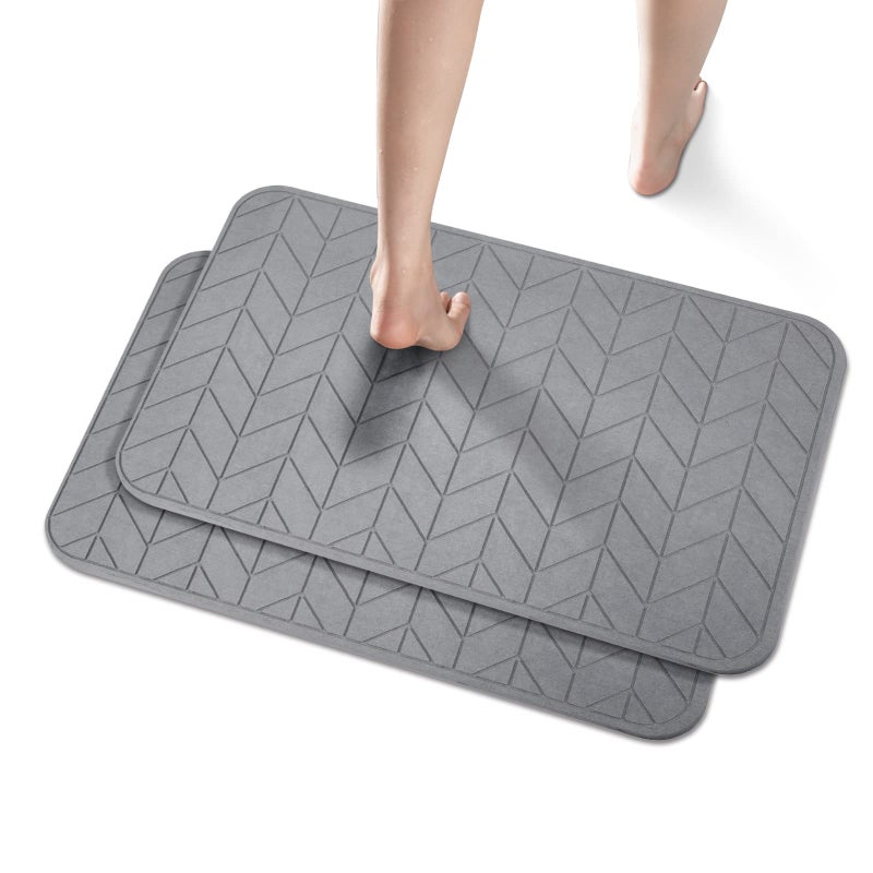 JUERLEN 2 Pack Diatomaceous Earth Shower Mat, Stone Bath Mat, Nonslip Super Absorbent Fast-Drying Hard Bath Mat for Bathroom Shower Floor, 24 x 16 inch, Grey Arrow Design - Image 1