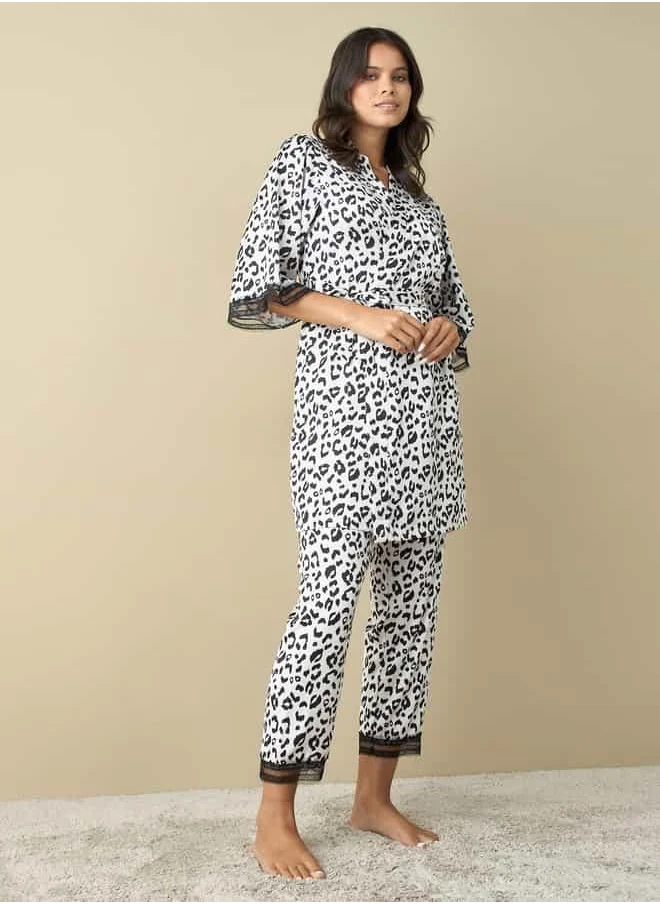 FAV All-Over Animal Print Robe with Camisole and Pyjamas