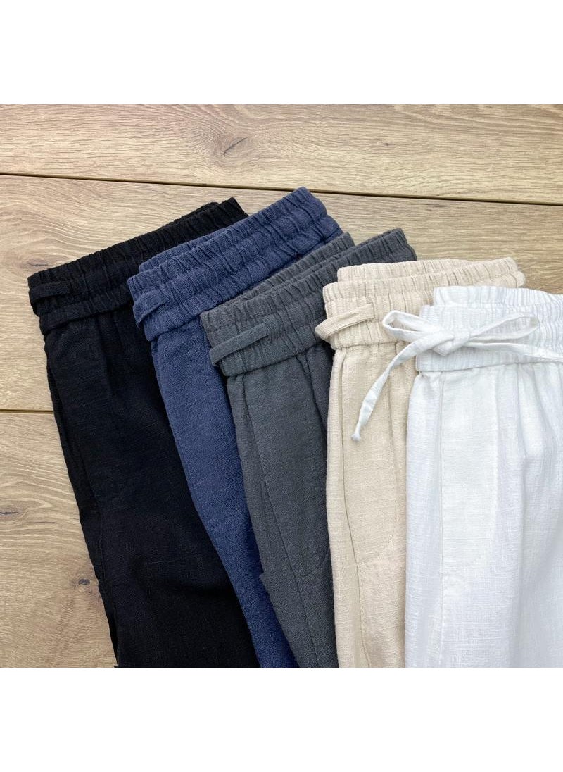 Generic - Mens Linen Casual Straight-Leg Trousers Spring/Summer White - Image 1