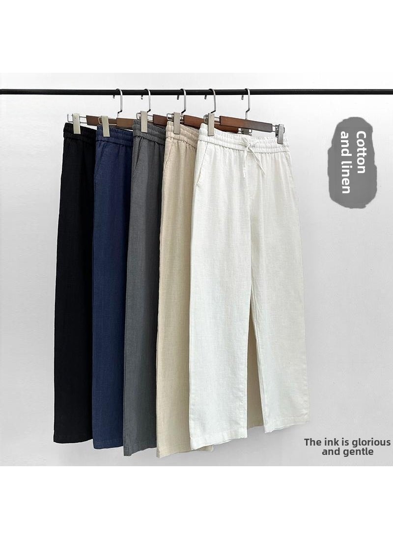 Generic - Mens Linen Casual Straight-Leg Trousers Spring/Summer White - Image 1