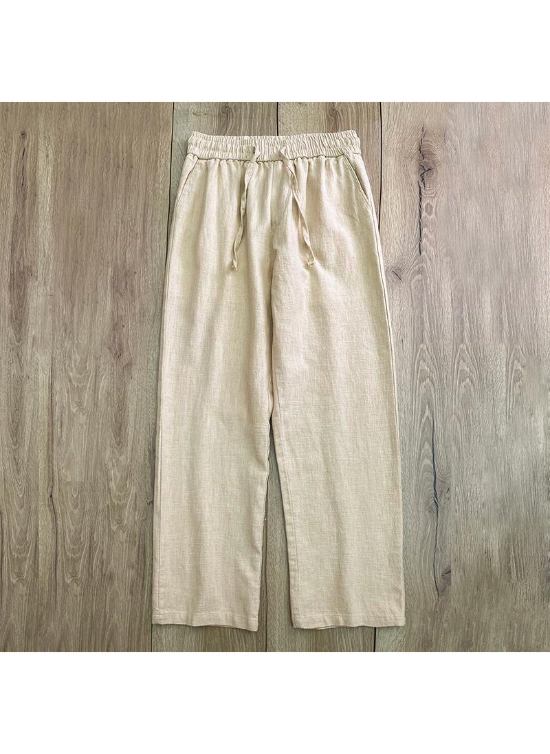 Generic - Mens Linen Casual Straight-Leg Trousers Spring/Summer White - Image 1