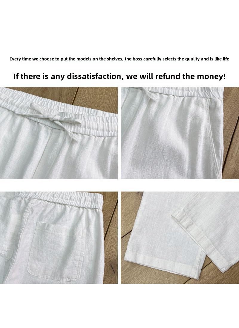 Generic - Mens Linen Casual Straight-Leg Trousers Spring/Summer White - Image 1