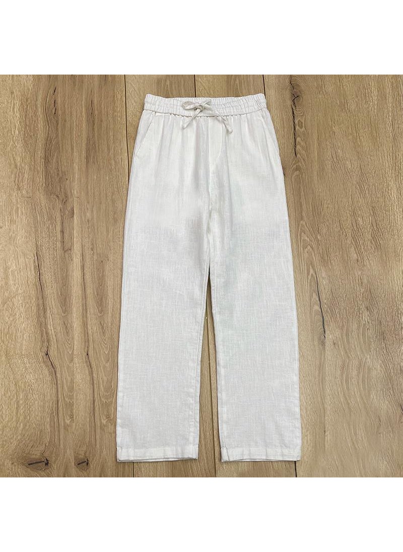 Generic - Mens Linen Casual Straight-Leg Trousers Spring/Summer White - Image 1