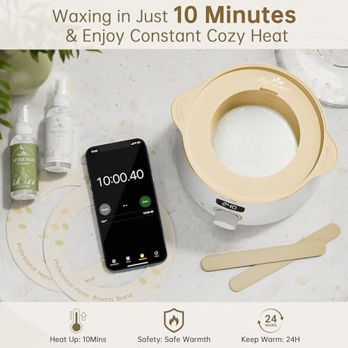 Lifestance Waxing Kit for Women Men White L3 Digital Warmer Silicone Wax Pot Liner Hair Removal Kit with 141oz Hard Wax Beads Oil Spray Professional for Home Brazilian Bikini Face Leg Body - Image 3
