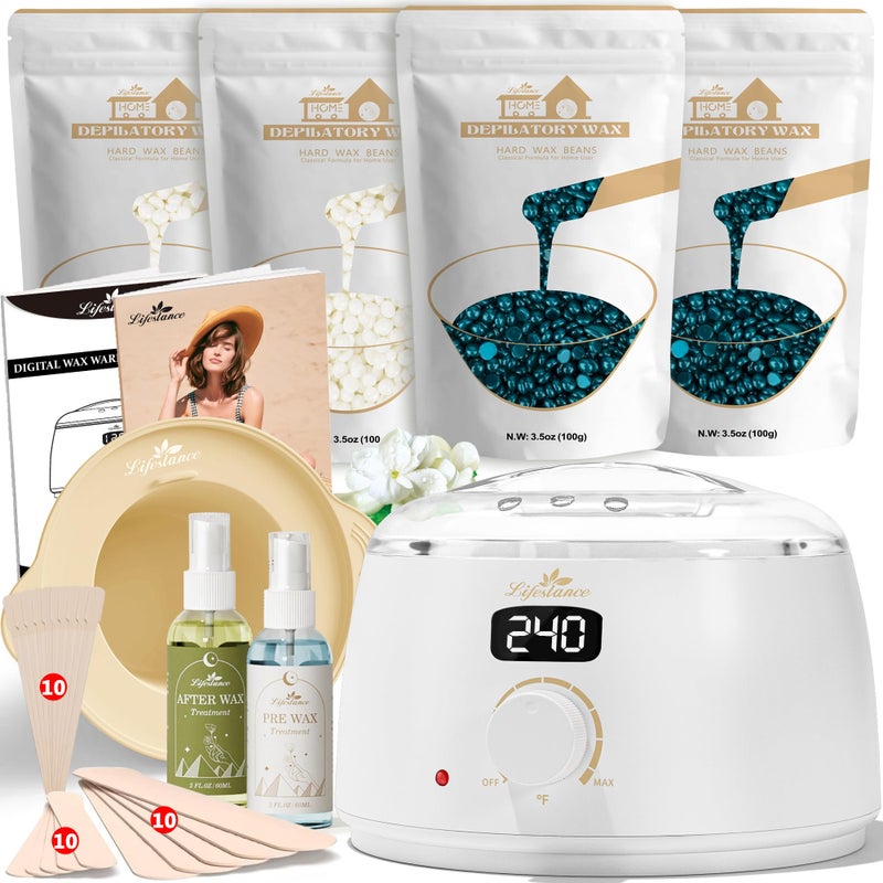 Lifestance Waxing Kit for Women Men White L3 Digital Warmer Silicone Wax Pot Liner Hair Removal Kit with 141oz Hard Wax Beads Oil Spray Professional for Home Brazilian Bikini Face Leg Body - Image 2